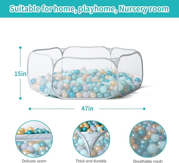 STARBOLO Gray Kids Ball Pit, Children Toy Ball Play Pool Foldable Play Tent for Kids Girls Boys Indoor and Outdoor, Balls Not Included.