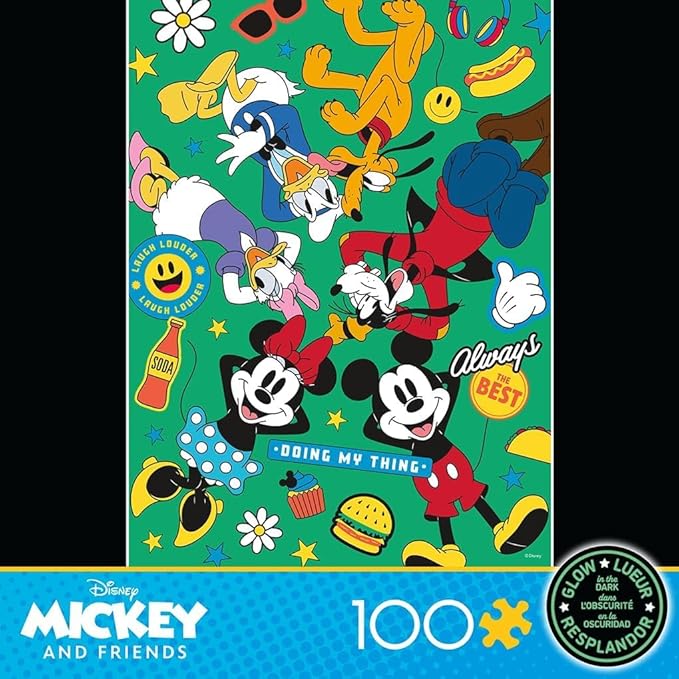 Ceaco - Disney - Mickey and Friends - Mickey Party of Six - Glow in the Dark -100 Piece Jigsaw Puzzle