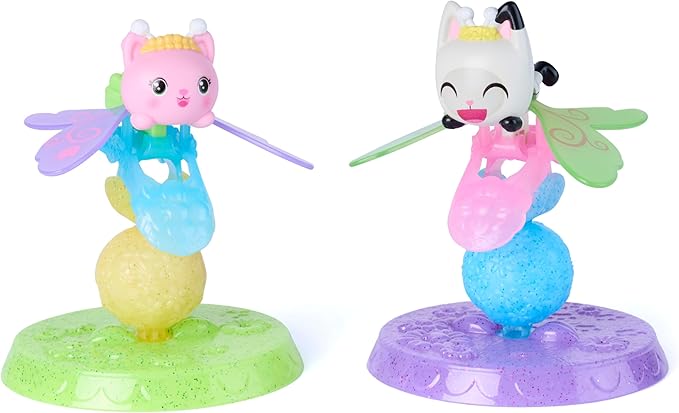 Gabby's Dollhouse Fairylandia, Kitty Fairy & Pandy Paws Flutter-riffic Fairy Rings 2-Pack with Display Stands, Kids Toys for Girls & Boys Ages 3 and Up
