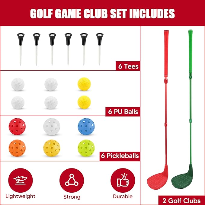2 Pack Backyard Golf Clubs Adjustable Telescopic 18-38 Inch Aluminum Alloy Shafts Oversized Forgiving Heads Chipping Sticks for Indoor Outdoor Yard Games Works with Plastic or Foam Balls
