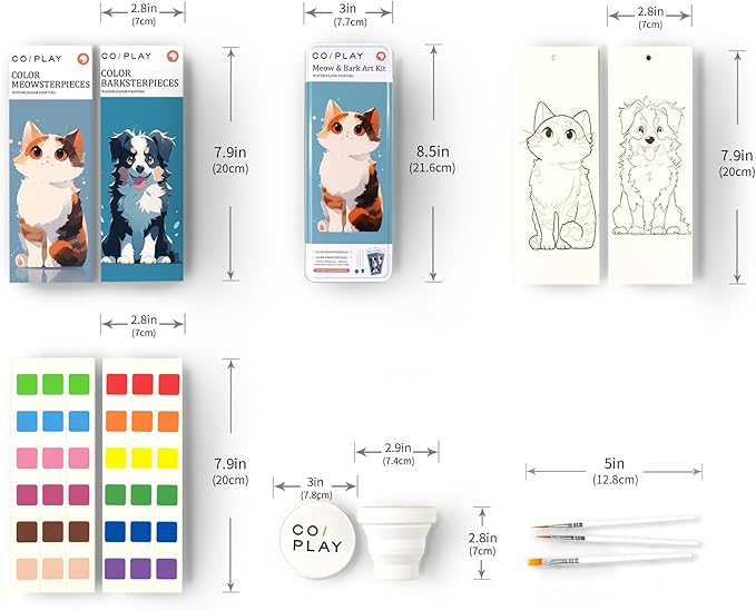 COIPLAY 648 Color Blocks Watercolor Paint Set, 52-Bookmarks, 3 Brushes, Silicone Cup, Meow/Bark Coloring Books, for All Ages, All in One Art Supplies, Birthday Gift, Christmas Gift, Gift for Adults Craft kit