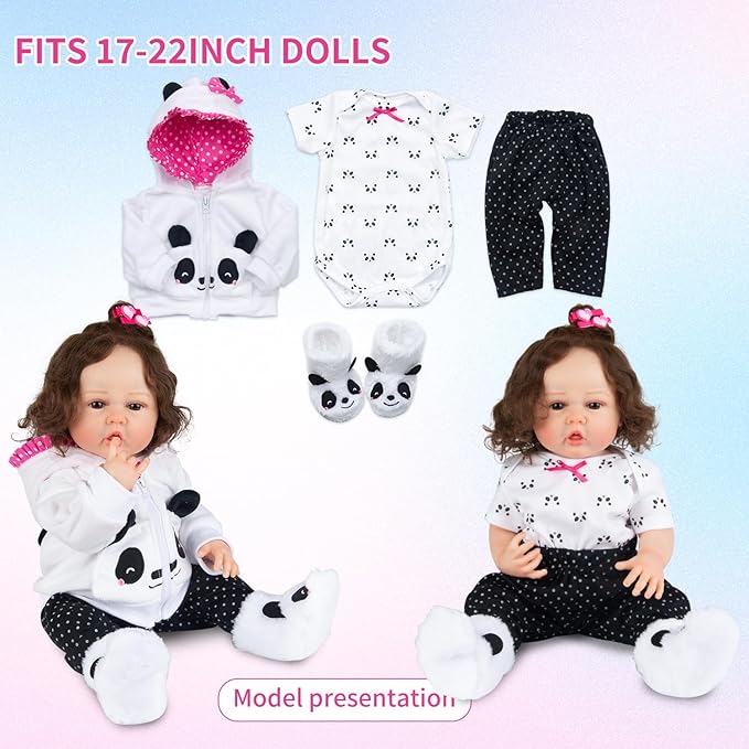 8 Pcs Reborn Baby Girl Doll Clothes Panda Outfits Accesories for 20-23 Inch Reborn Doll Newborn Baby Girl with Backpack&Diaper