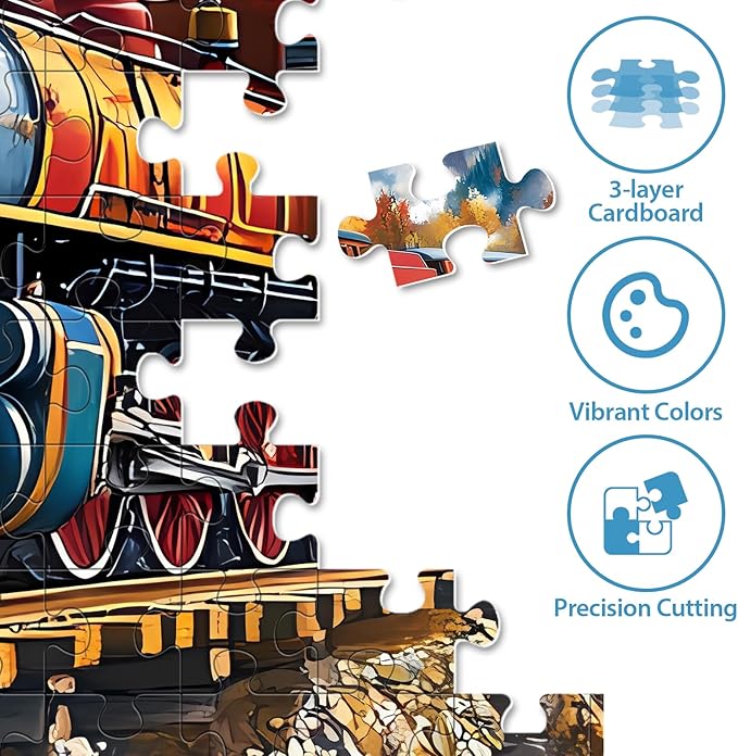Puzzles for Adults 500 Pieces, Train Puzzle for Adults, Fun Fall Landscape Jigsaw Puzzles Seniors, 500 Pieces Recycled Cardboard Puzzle, Challenging Family Game, 20.5 x 15 in