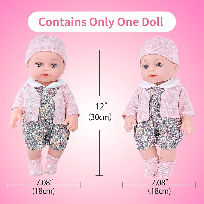 UZIDBTO Realistic Baby Doll Set in Gift Box - 12 Inch Newborn Alive Baby Doll with Accessories and Clothes with Pacifier Feeding Bottle Diapers Hat Bib Socks Stuff Gift Idea for Ages 3+