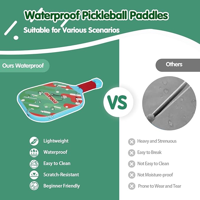 Kids Pickleball Paddles Set of 2,Lightweight,Durable,Waterproof,Ergonomic Grip for Small Hands,Toddler Beach Pool Backyard Outdoor Game Toy-Birthday Gift for Boy Girl, Beginner