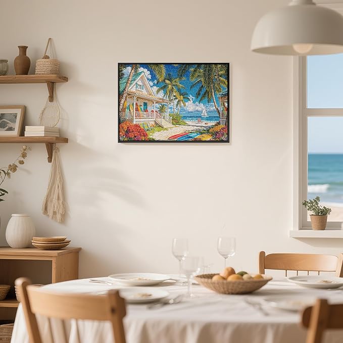 500 Piece Puzzles for Adults, Beach Cottage Puzzles for Adults 500 Pieces, Summer Beach Leisure Jigsaw Puzzles, Challenging Ocean Jigsaw Puzzle as Home Decor