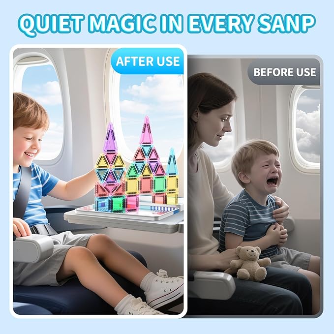 40PCS Mini Magnetic Tiles Travel Set, Portable STEM Building Blocks for Kids with Metal Storage Box, Montessori Sensory Toys for Classroom & Travel, Gift for Boys & Girls