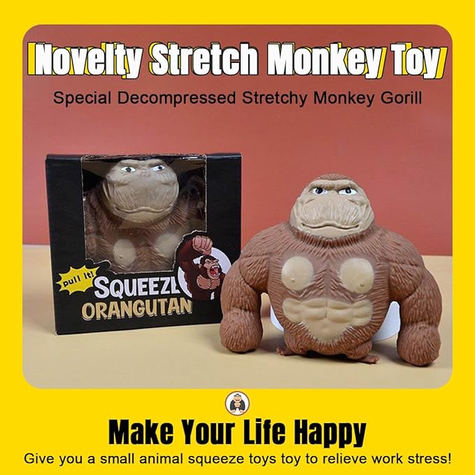 YHan Stretchy Monkey Fidget Toy Squishy Stress Relief for Kids & Adults, Stuffed Animal Plushies, Stretchable & Squeezable Sensory Toys for Anxiety Relief (Small)