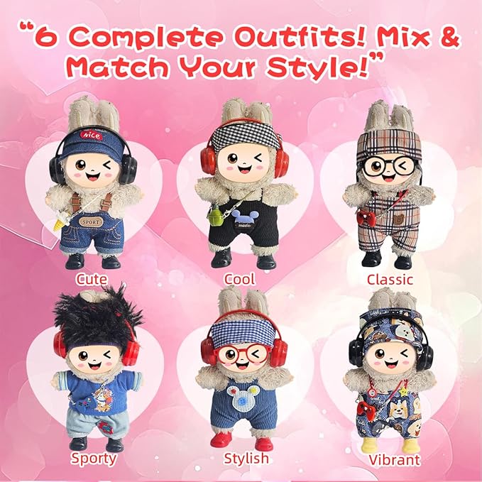 33 Pack Compatible for Labubu Clothes Outfits,Premium Labubu Accessories Case Shoes for 17cm Dolls,Labubu Birthday Party Decoration- Includes 6-Pack Doll Clothes Sets,Camera,Sunglasses