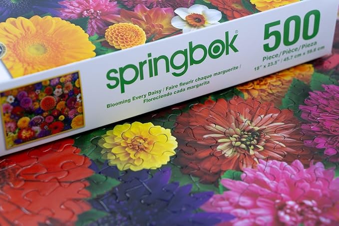 Springbok Blooming Every Daisy 500 Piece Jigsaw Puzzle for Adults - Colorful Flower Collage - Unique Cut Pieces - Great for Relaxing and Mindful Activity - Finished Size 23.5" x 18"