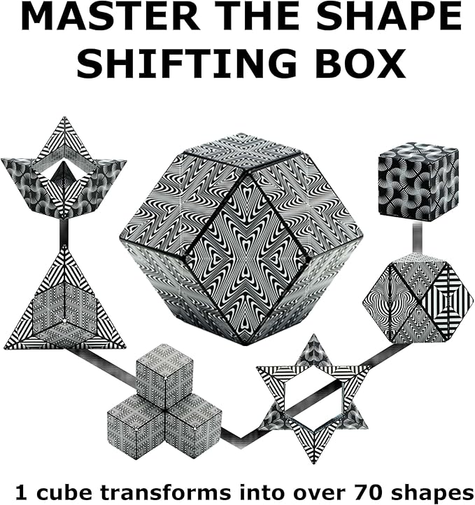 Shashibo Shape Shifting Box - STEM Fidget Toy with Ultra Strong Magnets - Sensory Puzzle Cube Transforms Into 100+ Shapes, Easter Basket Stuffers Gift for Kids, Teens, and Adults (Black & White)