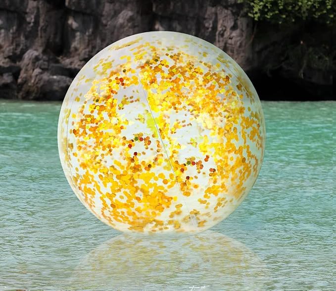 PENTA ANGEL Glitter Beach Ball 2PCS Inflatable Floatable Confetti Swimming Pool Party Ball Clear Sand Sport Ball for Outdoor Summer Beach Pool Water Play Party Favor