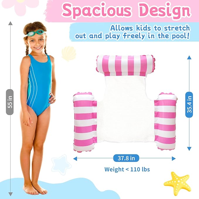 Pool Floats Kids, Meegoo Pool Lounge Chairs 3 Tubes Floaties Water Hammock Inflatable Pool Toys for Kids Ages 8-12 for Summer Party Beach Vacation Essentials