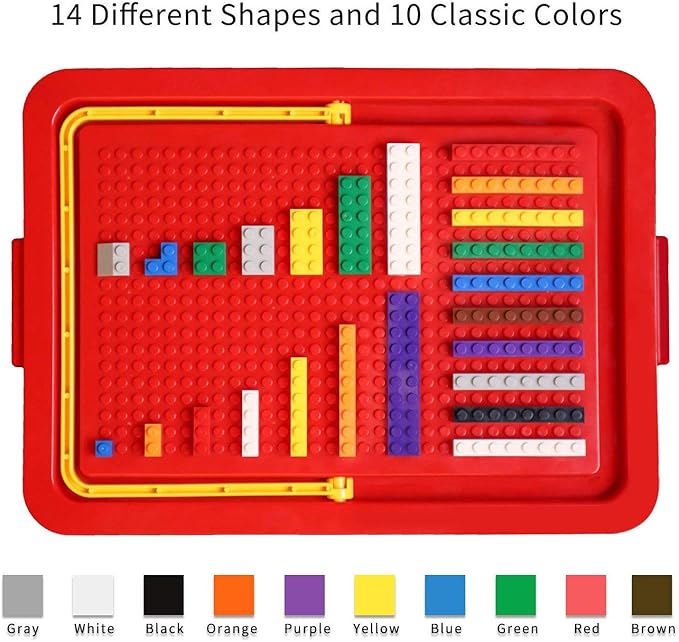 Building Bricks 1020 Pieces Set, 1000 Basic Building Blocks in 17 Fun Shapes Includes Wheels, Door, Window, Bulk Block with Storage Box, Handle and Base Plate, Compatible Block Construction Toys