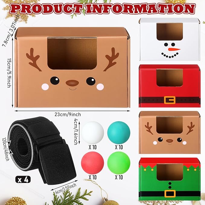 4 Sets Christmas Swing Shaking Balls Game Set Christmas Novelty Twerk Game 40 Balls, Ribbon, Cardboard Boxes Fun Xmas Party Games for Family Large Group Winter Holiday Party Indoor Outdoor