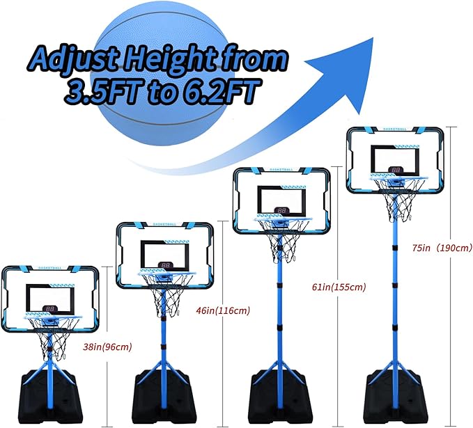 Nattork Kids Basketball Hoop, Adjustable Height Toddler Basketball Hoop Stand, Indoor Outdoor Basketball Goal Toy for Boys Girls Ages 3~8 Years Old, Includes 3 Balls, Ideal for Birthday Gift