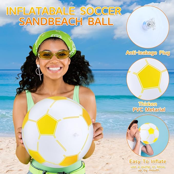 Hungdao Inflatable Soccer Ball 16 Inch Large Beach Toys Bulk Multicolored Blow up Soccer Balls Beach Water Games for Summer Swimming Pool Sports Birthday Party Favor