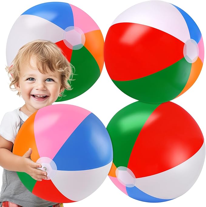 Beach Balls Bulk,4 Packs 20" BeachBalls Toddler Pool Toys Set,Beach Ball Party Favors,Beach Balls for Kids&Adults,Inflatable Yard Ball,Pool Party Decorations