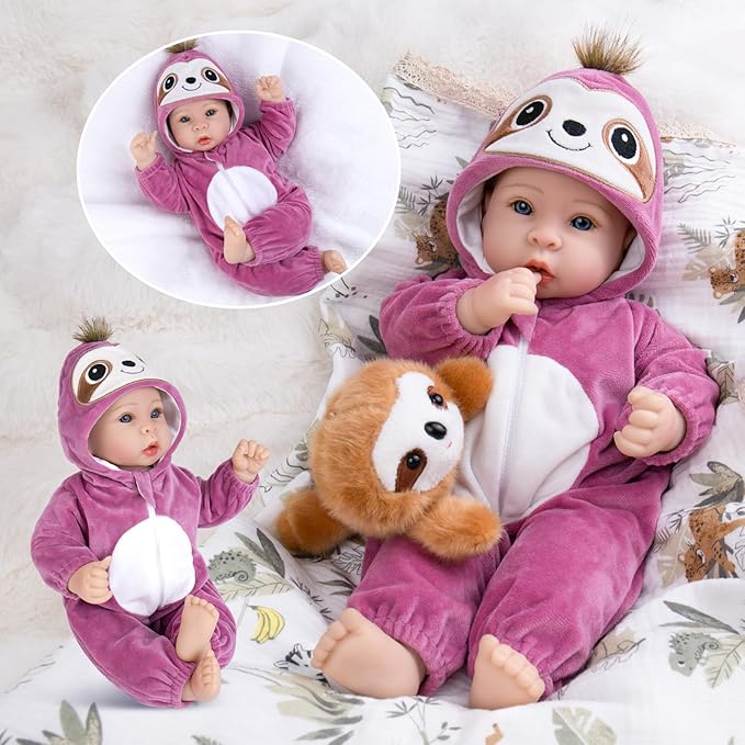Aori 17 Inch Real Baby Dolls Realistic Lifelike Baby Doll with Soft Body & Sloth Outfits, for Girls 3+ Role Play, Adoption Day, Photography Prop, Collectible