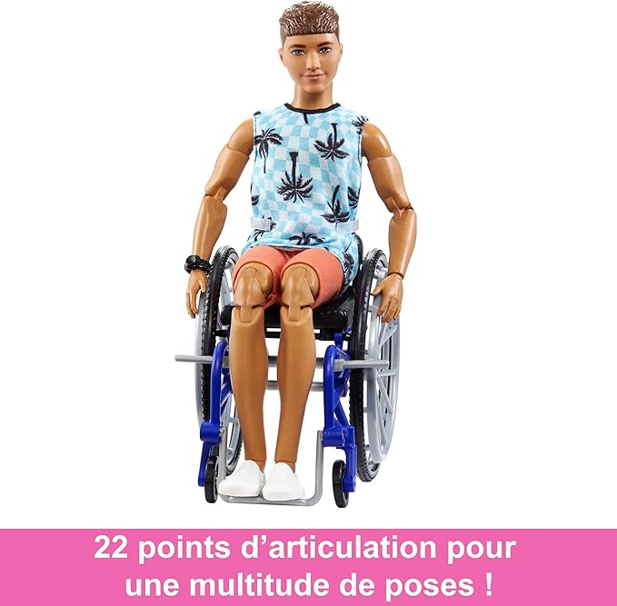 Barbie Ken Doll with Wheelchair & Ramp, Kids Toys, Fashionistas, Brunette with Beachy Tee and Orange Shorts, Clothes and Accessories
