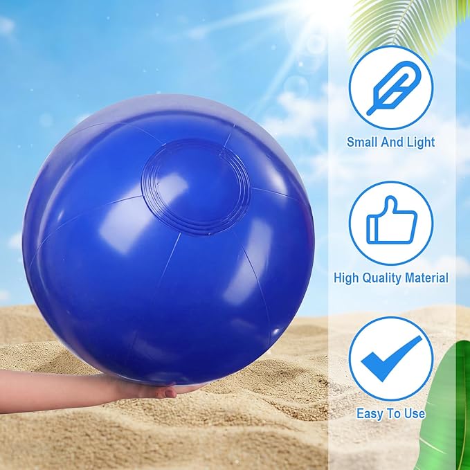 Realspring 24 Pcs Inflatable Beach Balls for Kids Bulk Pastel Solid Color Jumbo Beach Ball Swim Pool Floating Toys Baby Shower Birthday Summer Party Decor(Blue and White,26.5 Inch)