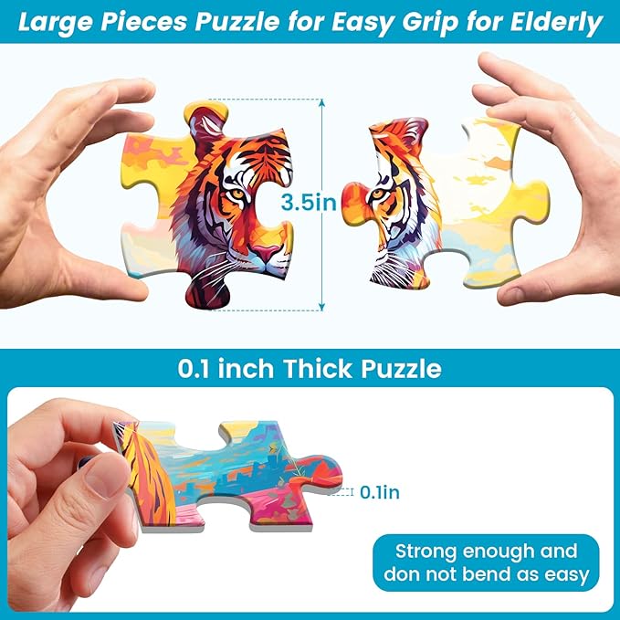 6 Pack 24 Large Piece Puzzles for Seniors Puzzle Dementia Alzheimer's Products Activities Alzheimer's Jigsaw Puzzle Eagle Beach Deer Easy Puzzle Cognitive Games Gifts for Adult Elderly Seniors