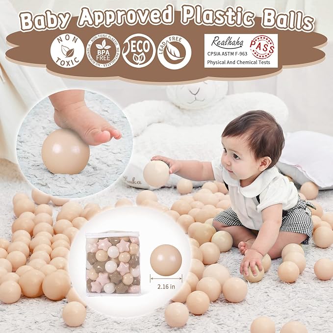 Realhaha Ball Pit Balls 50 100 200 500, Star Shapes for Babies Kids Playpen Plastic Balls for Babies Ball Pool Puppy Playballs