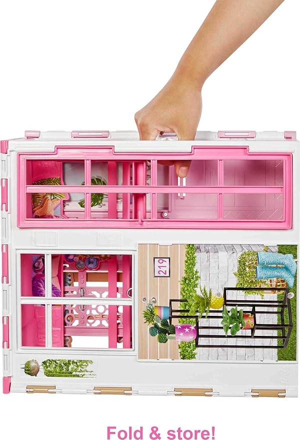 Barbie Doll House with Furniture & Accessories Including Pet Puppy, 4 Play Areas (Kitchen, Loft Bed, Bathroom & Dining Room)