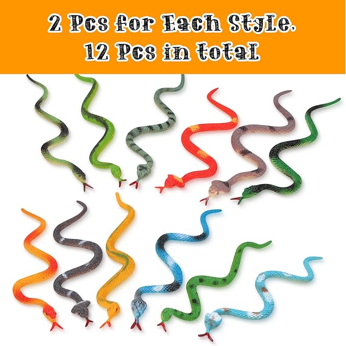 24 Pcs Colorful Realistic Snakes Rubber Mini Plastic Snakes Prank Snake for Party, Tricking People, Garden Props Decorations, 4in