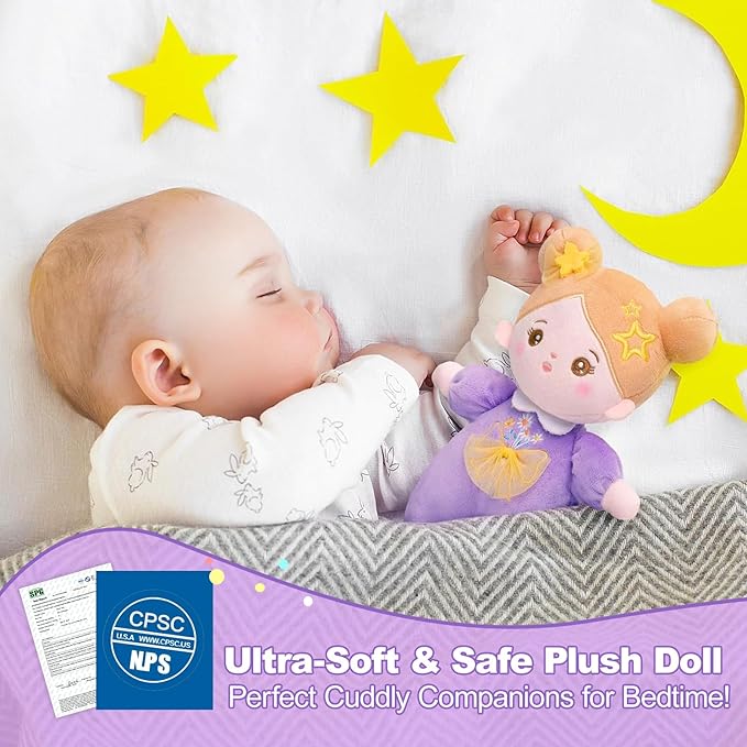 OUOZZZ Soft Baby Doll 10" - First Birthday Toys for 1 Year Old Girl, Ideal 1 Year Old Girl Gifts & Baby Girl Gifts, Snuggle Buddy for Infants Daisy Purple
