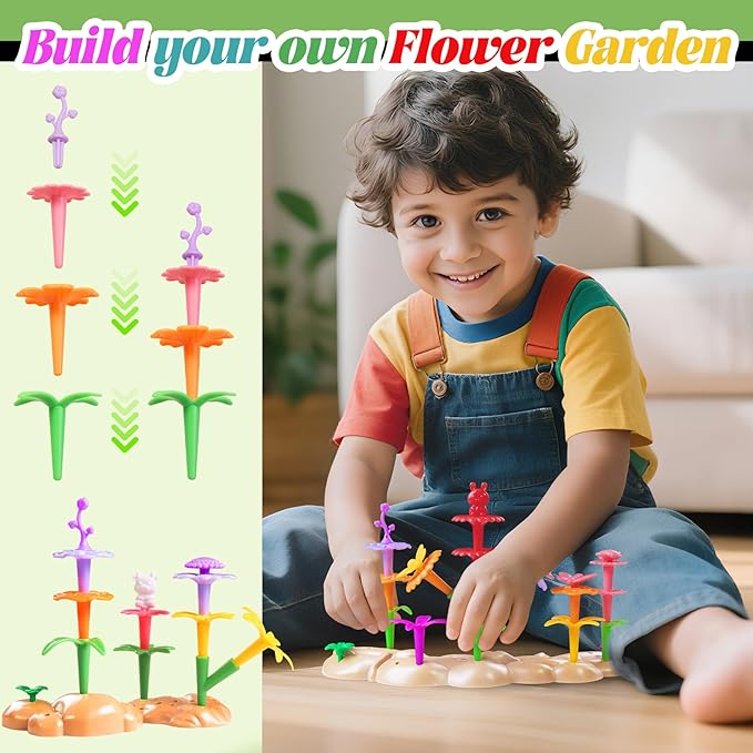 153PCS Magnetic Tiles Road Set with Toy Car & Flowers Building Toy, Magnet Tiles for Kids, Magnetic Building Blocks, STEM Toy Gift for Boys and Girls, Garden Track Themed