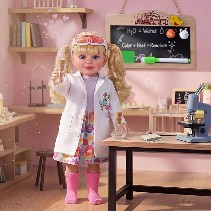 BABESIDE American Realistic Baby Doll Girl, 16 Inch Pretend Play Dolls Set, Long Gold Ponytail Complete with Clothes and Toy Accessories Gift for Kids Age 3+