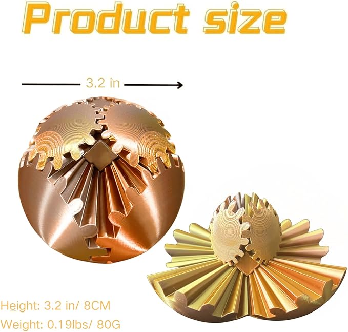Gear Ball 3D Printed Spin Ball Cube Fidget Toys, Gear Sphere Fidget Toy, GearSphere Desk Toy Stress Fidget Balls, Fidgets Spinners for Adults & Kids Anxiety Relaxing (Laser Rose Gold, 3.1 Inch)