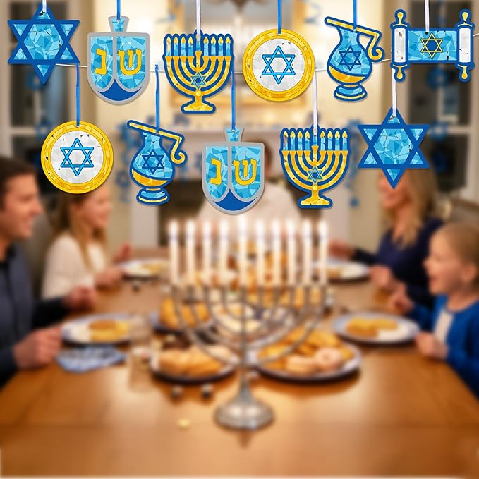 24 Sets Hanukkah Craft Kits Hanukkah Tissue Paper Crafts Chanukah Suncatchers Kits DIY Star of David Menorah Dreidel Hanging Ornaments for Chanukah Christmas Holiday Activities Party Supplies