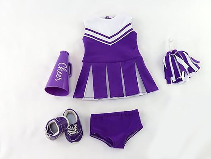 American Fashion World Purple Cheerleading Outfit for 18-Inch Dolls | Accessories Included | Premium Quality & Trendy Design |