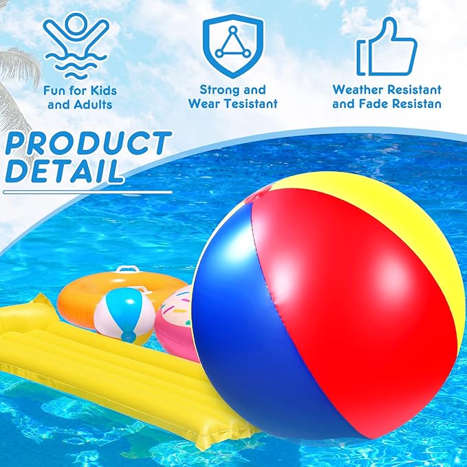 Seematn 2 Pack Giant Beach Balls, 40 Inch Large Inflatable Balls Rainbow Color Big Plastic Toys for Kids and Adults, Summer Pool Games, Backyard Fun, Beach Party