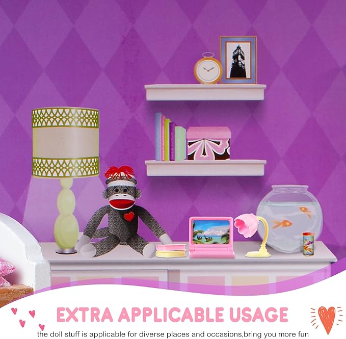 Zhanmai 21 Pieces Doll School Stuff Mini School Supplies Doll School Accessories School Playset for Dolls Mini Pink Doll Backpack Desk Lamp Laptop and Headset for 11.5 Inch Doll