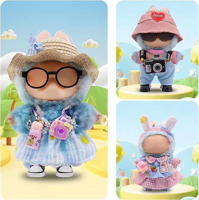 Clothes for Labubu, 23-piece Clothes and Accessories Set Designed for Labubu Doll Clothes, Includes Display Bag, Clothes Rack, Headphones, Camera, Glasses, Shoes, and 6 Mini Accessories - Style B