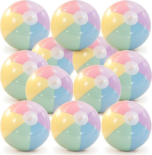 12 Pcs Pastel Inflatable Beach Balls Bulk Pastel Color Jumbo Big Beach Balls Baby Shower Birthday Summer Swimming Party Decorations Favor Water Games(10 Inch,Macaron Color)