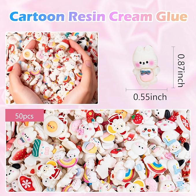 50 Pcs White Cartoon Blind Bags: Mystery Mini Resin Figures for Kids, Random Tiny Cute Charms, DIY Craft Supplies, Dollhouse Miniatures, Party Favor Toys for Collecting & Phone Case Decoration