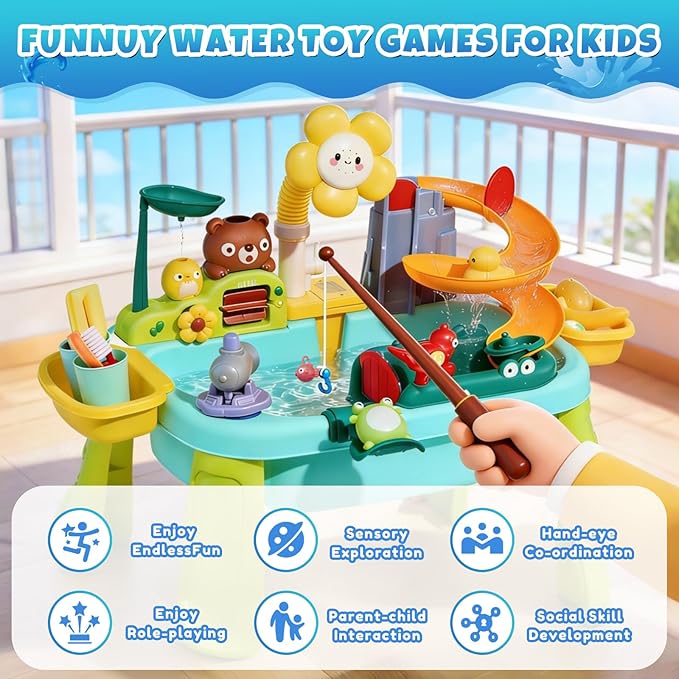 Upgraded Toddler Sand Water Table Toy with Electric Water Pump, Kids Sand Water with Faucet/Play Food Accessories/Fishing Toy, Kitchen Play Sink Toys for Girl Boy Age 3+ (Blue)