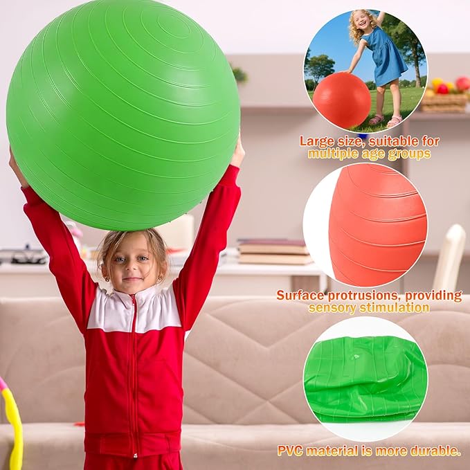 18-Inch Jumbo Playground Balls (3 Pack, Red&Blue&Green) - Oversized Inflatable PVC Balls for Kids & Pets, Backyard Grass Play, Indoor/Outdoor Games with Hand Pump