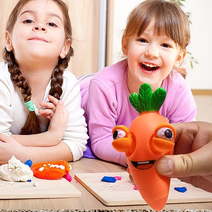 Funny Pop-Out Stress Squeeze Toys 4 Pack Cute Radish Stick Out Eyes Fun Toys Squish Fidget Toy Easter Gift for Adults Kids