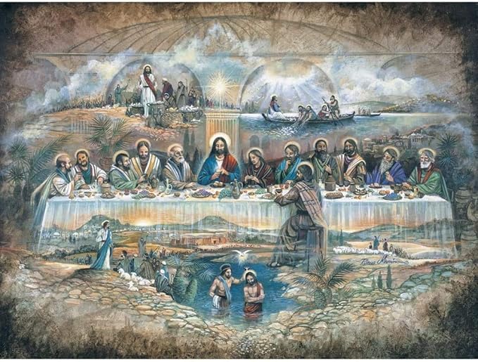 Bits and Pieces – Value Set of Three 1000 Piece Jigsaw Puzzles for Adults – Last Supper, Noah's Ark, in The Manger by Artist Ruane Manning, Completed Puzzle Size: 20" x 27"