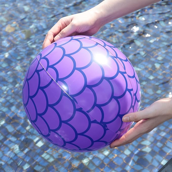 FUTUREPLUSX 4PCS Beach Balls, 10 Inch Inflatable Pool Balls Mermaid Party Decorations for Summer Beach Party