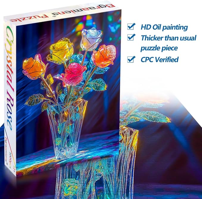 Bgraamiens Rose-1000 Pieces Rose Flowers Puzzle for Adults, Unique Flowers Art Home Decor, Valentine's Day Gift