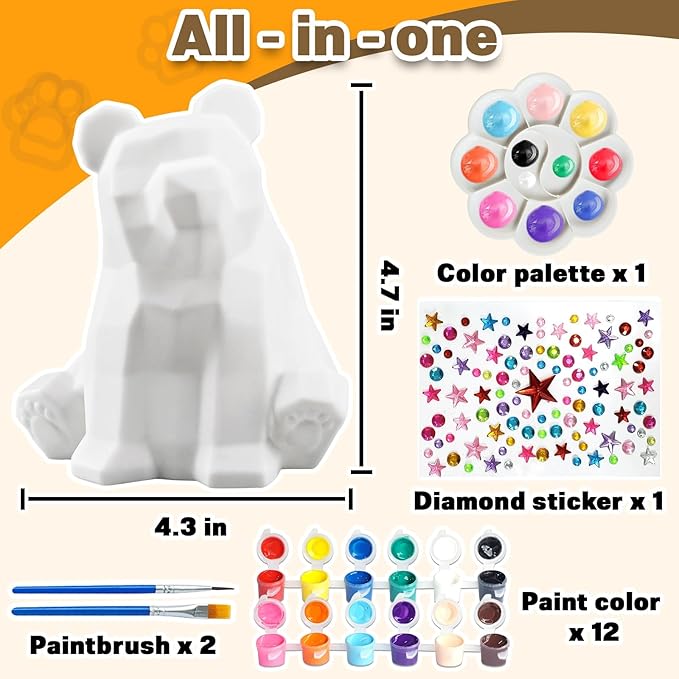 FUNZBO Paint Your Own Bear Lamp Kit - Arts and Crafts Supplies Painting Kits for Teens Adults, DIY Night Light Bear