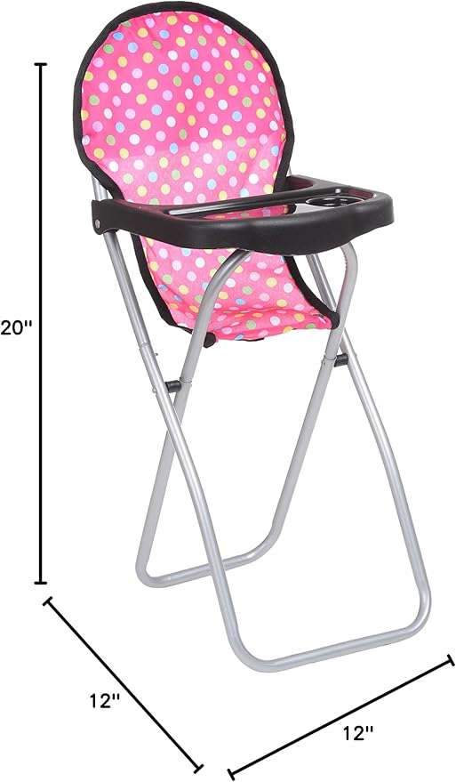 Fash n kolor 3 Piece Baby Doll Play Set – Polka-Dot Design Pack n Play, Foldable Doll Stroller, High Chair – Fits 18 Inch Dolls – Pretend Play Doll Nursery Accessories Set
