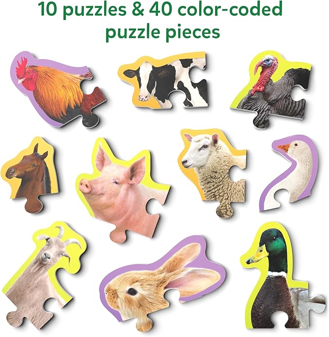 Skillmatics Step by Step Puzzles - 40 Piece Jigsaw & Toddler Puzzle, Montessori Educational Toy for Boys & Girls, Farm Animals, Travel Friendly, Gifts for Kids Ages 3, 4, 5 and Up