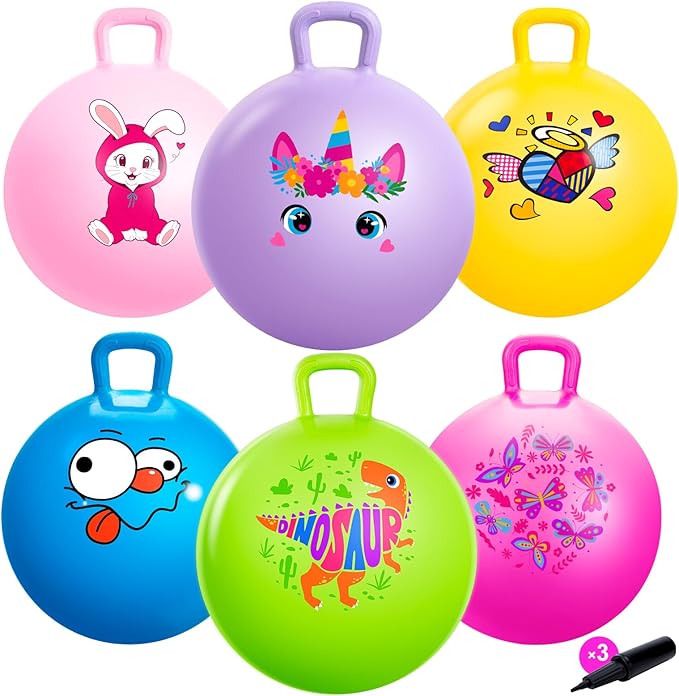 ZOOJOY 6pcs Hopper Balls for Kids 3-8, 18In Bouncy Ball with Handle, Sit on Hopping Toys for Sport/School/Team Active Play, Hippity Hop Ball for Indoor Outdoor Games with Pump
